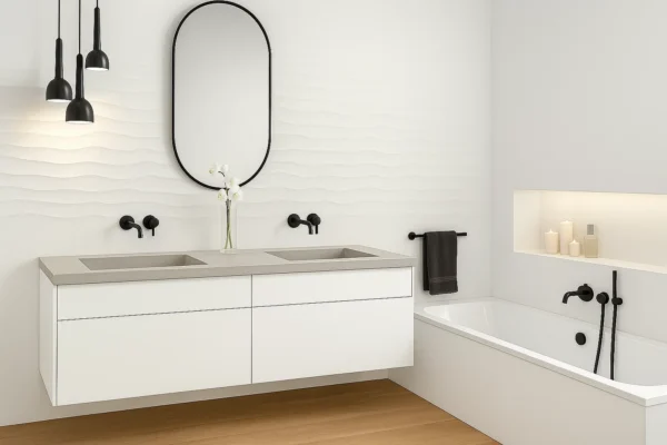 Blat łazienkowy na wymiar z wbudowaną umywalką ze spieku kwarcowego lub kamienia naturalnego – Franko Waterstone Astra Mini