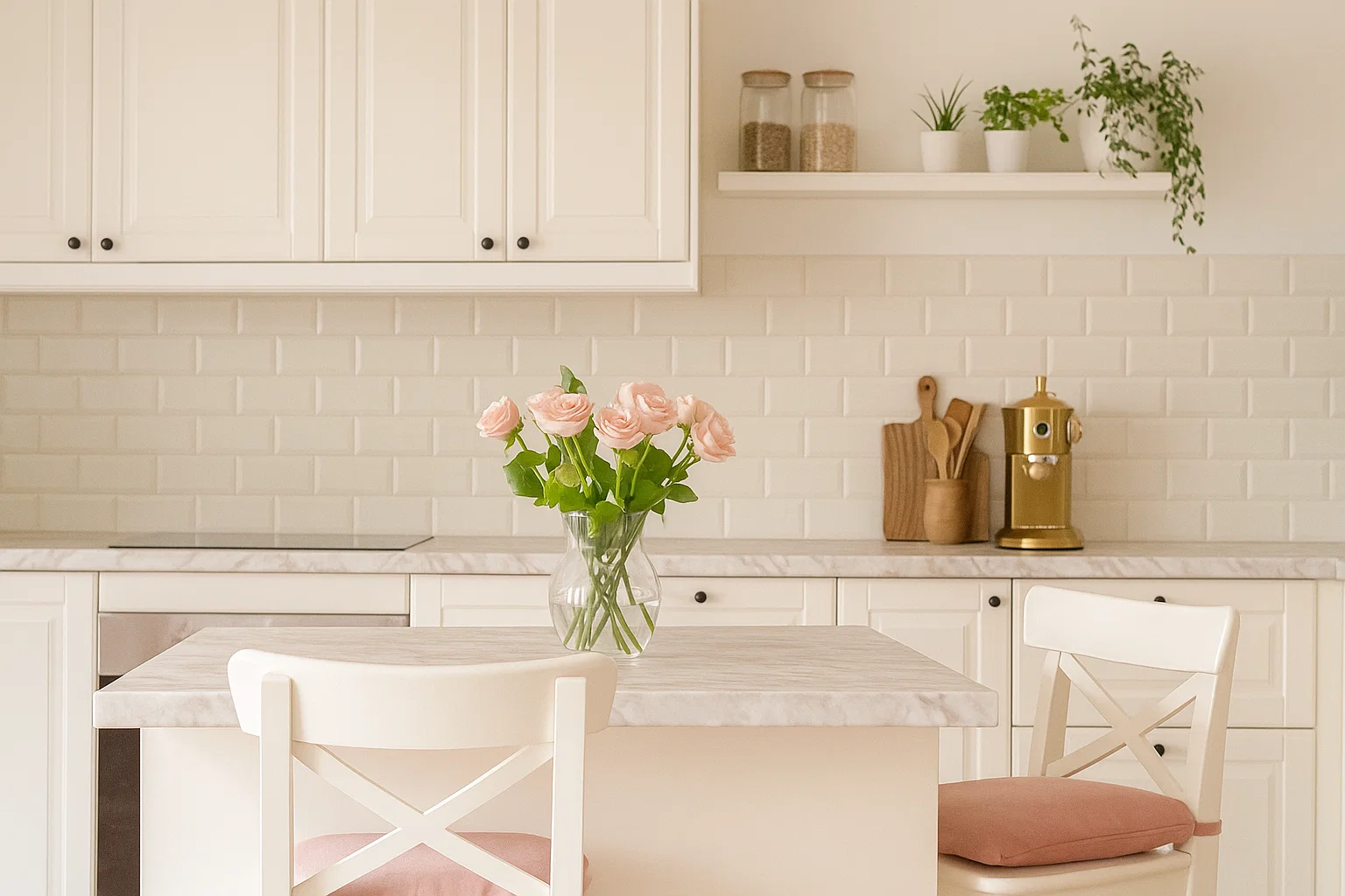 Blat kuchenny ze spieku kwarcowego Florim Marble Bianco Lasa, wykonany na wymiar, biały – polerowany