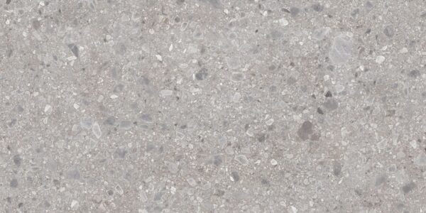 Blat łazienkowy ze spieku kwarcowego Neolith Terrazo Ceppo, szary – Silk