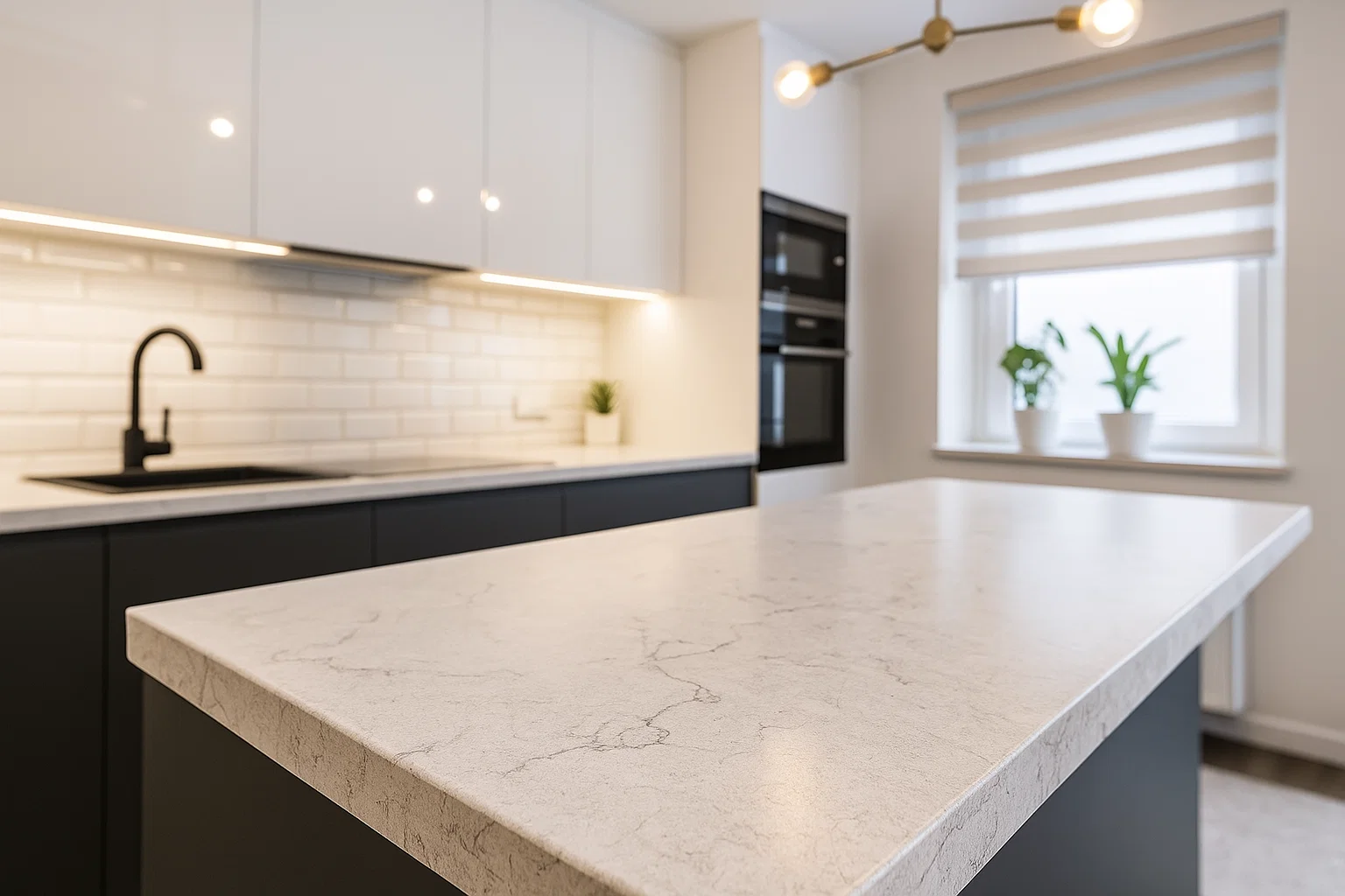 Blat kuchenny z konglomeratu Silestone Snowy Ibiza, wykonany na wymiar, biały – Suede