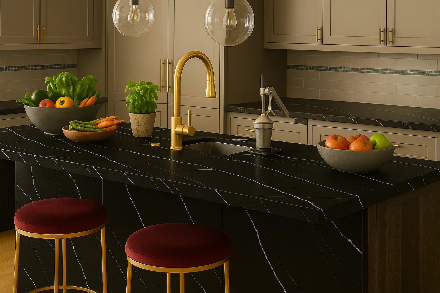 Blat kuchenny z konglomeratu Silestone Marquina, wykonany na wymiar, czarny – matowy