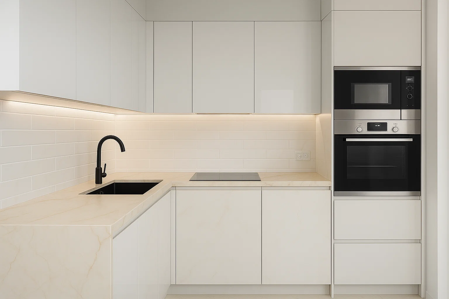 Blat kuchenny ze spieku kwarcowego Laminam Diamond Cristall Gold Starlit, wykonany na wymiar, kremowy – polerowany