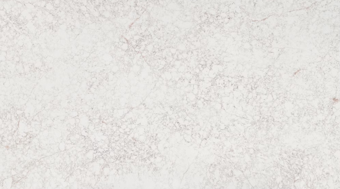 Blat kuchenny z konglomeratu Silestone Riviere Rose, wykonany na wymiar, jasnoszary, biały – polerowany