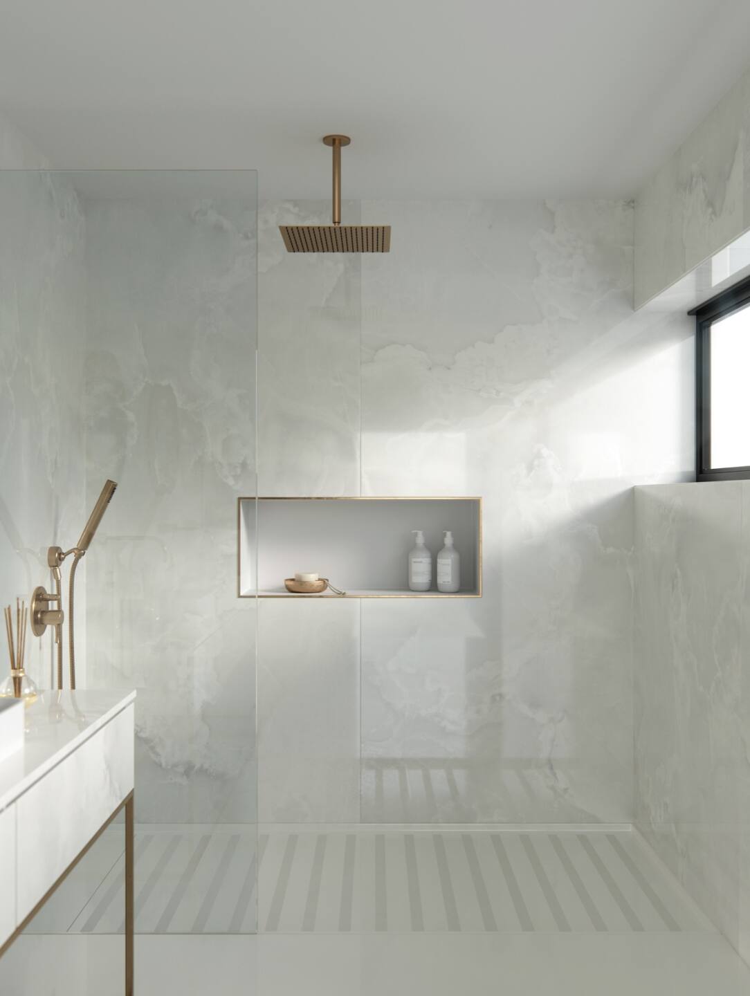 Fartuch kuchenny (Backsplash) ze spieku kwarcowego Dekton Helena – polerowany