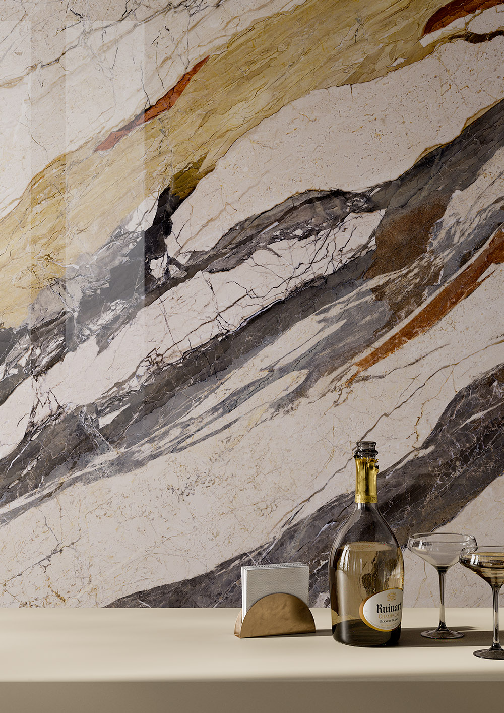 Fartuch kuchenny (Backsplash) ze spieku kwarcowego Ava Breccia Sicilia 120 x 280 cm, grubość 6 mm