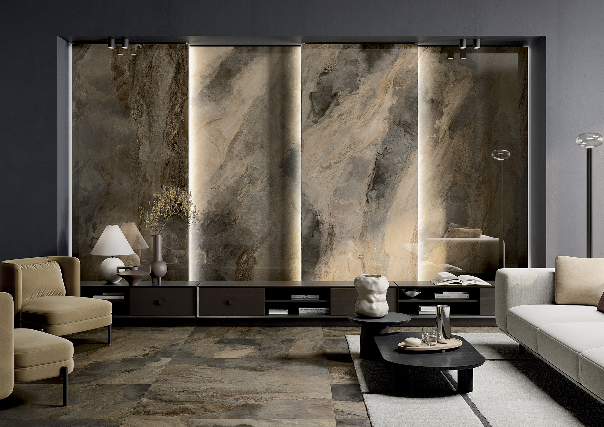Fartuch kuchenny (Backsplash) ze spieku kwarcowego Ava Deep Stone Natural 120 x 280 cm, grubość 6 mm