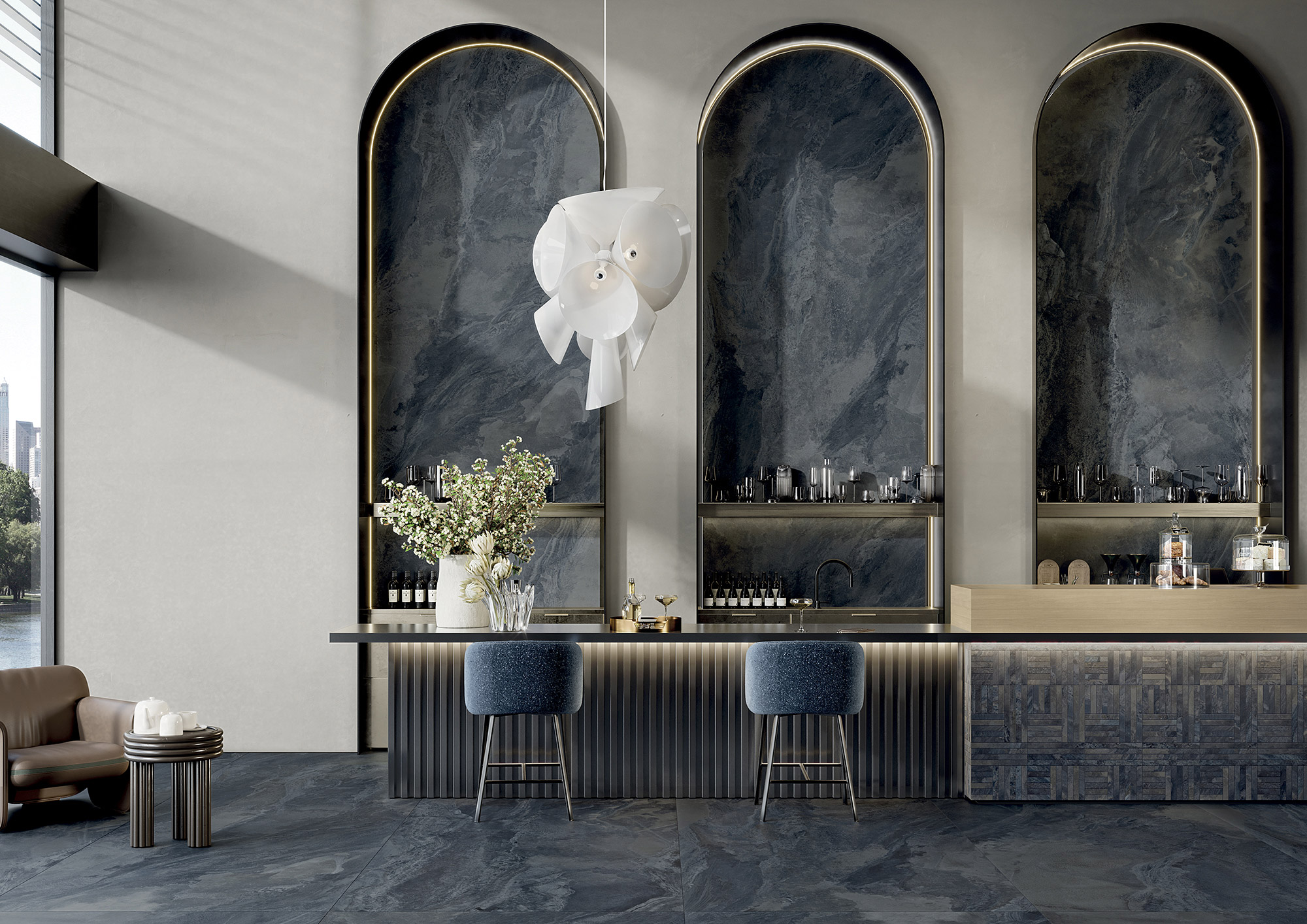 Okładzina ścienna do kuchni (Backsplash) ze spieku kwarcowego Ava Deep Stone Blue 120 x 280 cm, grubość 6 mm