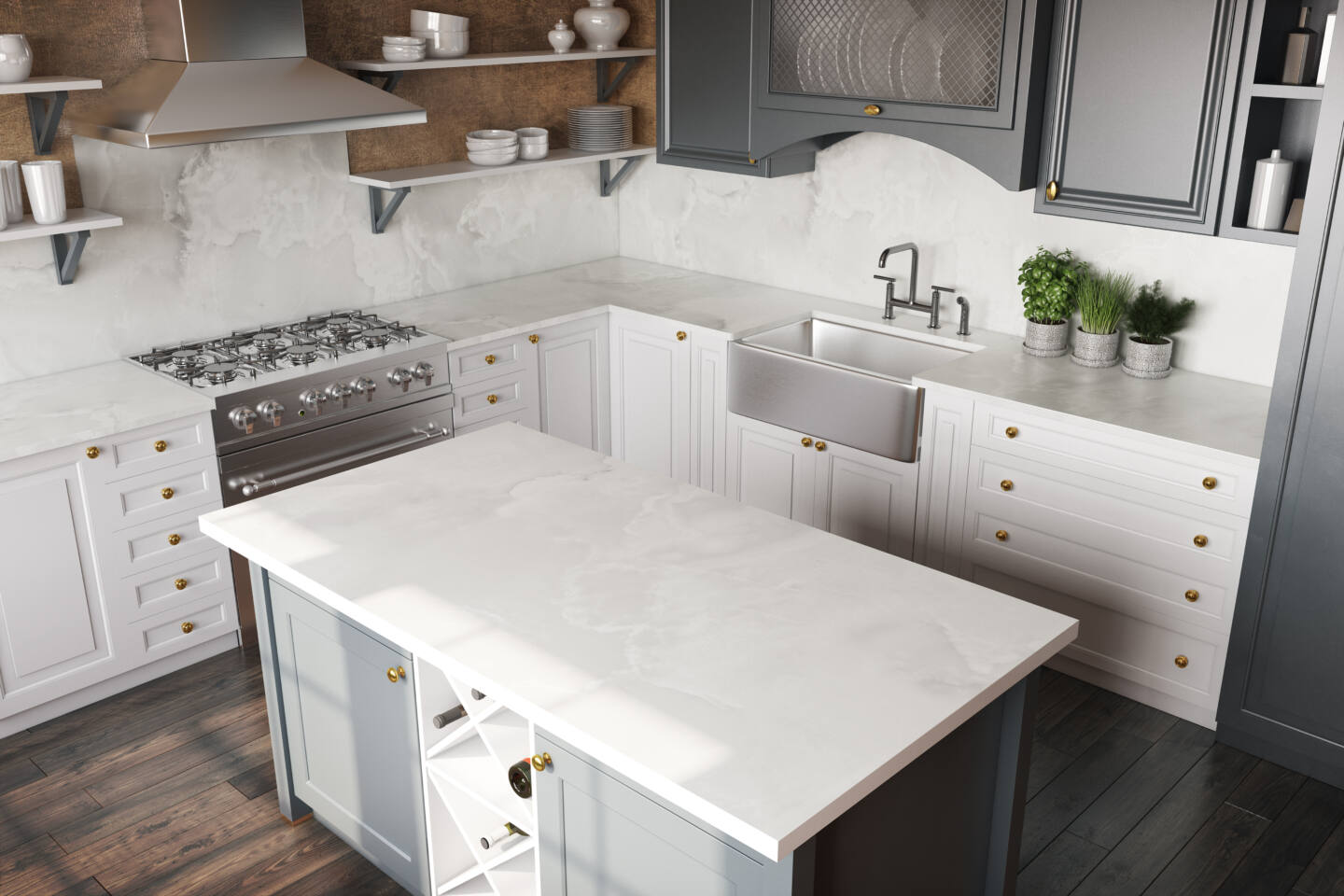 Fartuch kuchenny (Backsplash) ze spieku kwarcowego Dekton Helena – polerowany