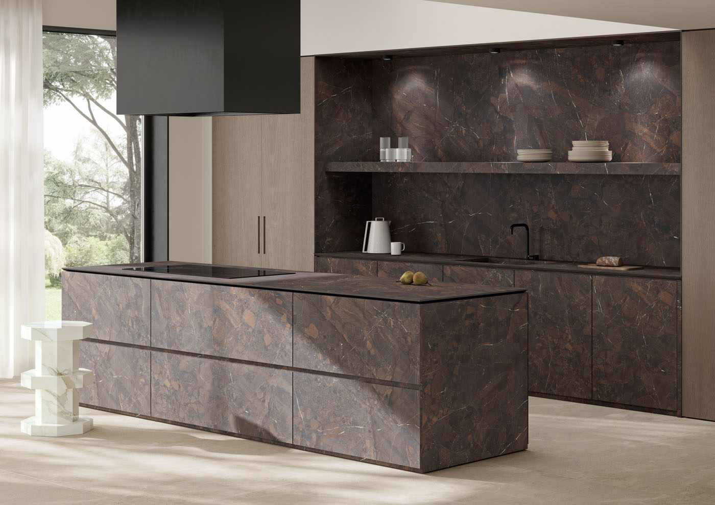 Spiek kwarcowy o wymiarach 330×184 cm, Franko Imperial Marrone na blat i okładzinę