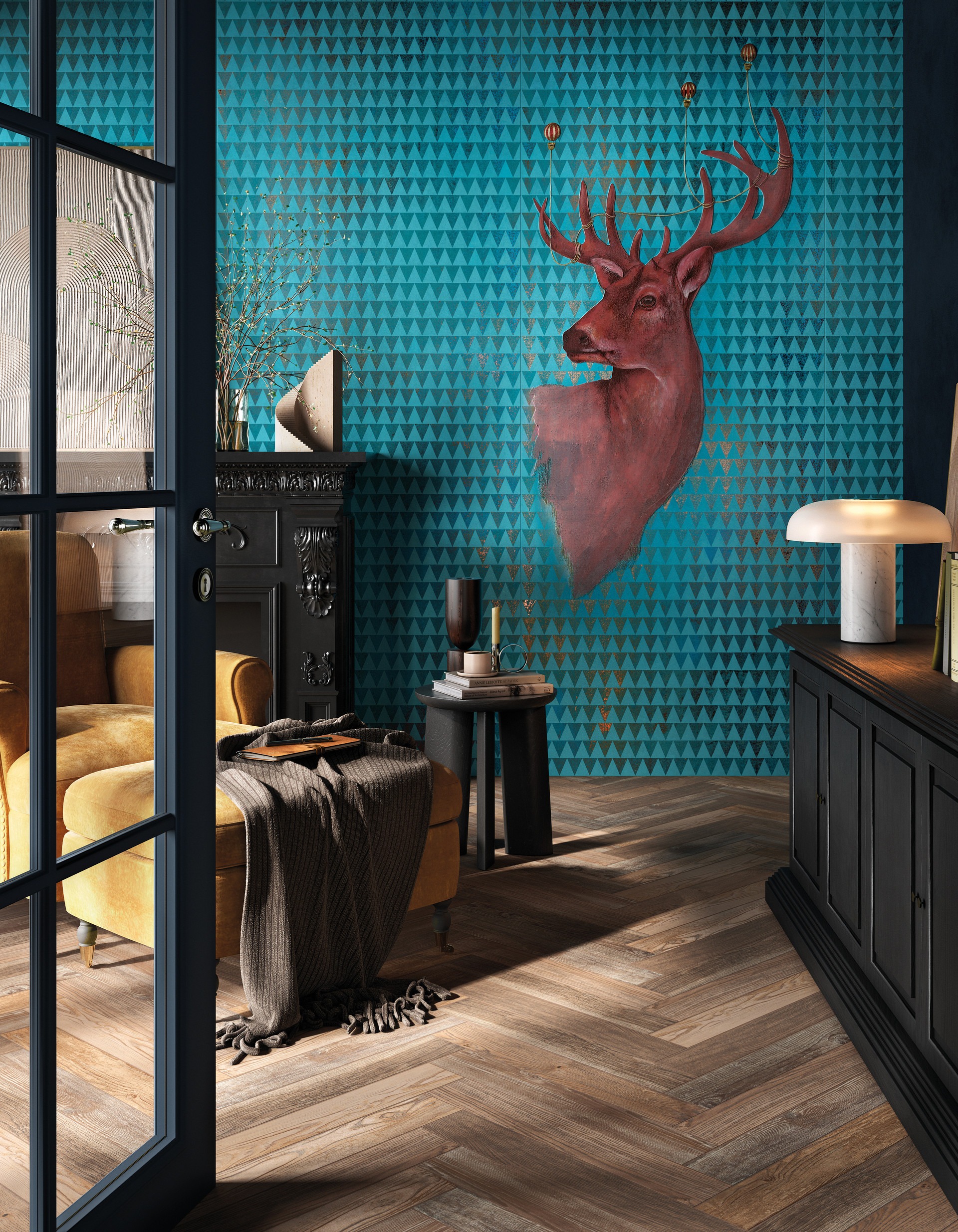 Fartuch kuchenny (Backsplash) ze spieku kwarcowego Mirage Indomita Deer 120 x 278 cm, grubość 6 mm