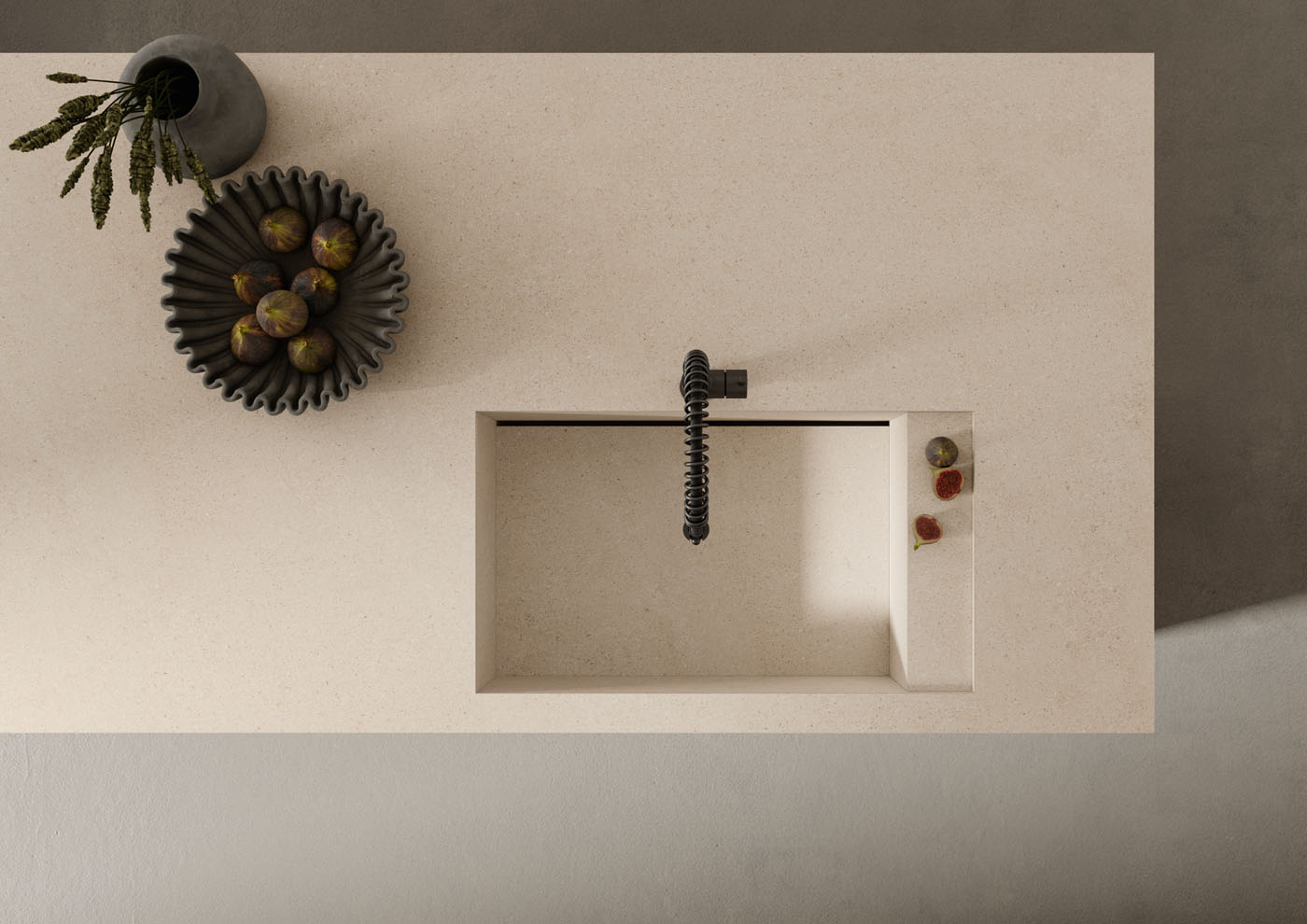 Spiek kwarcowy o wymiarach 184 x 330 cm, Franko Limestone Dorato na blat i okładzinę
