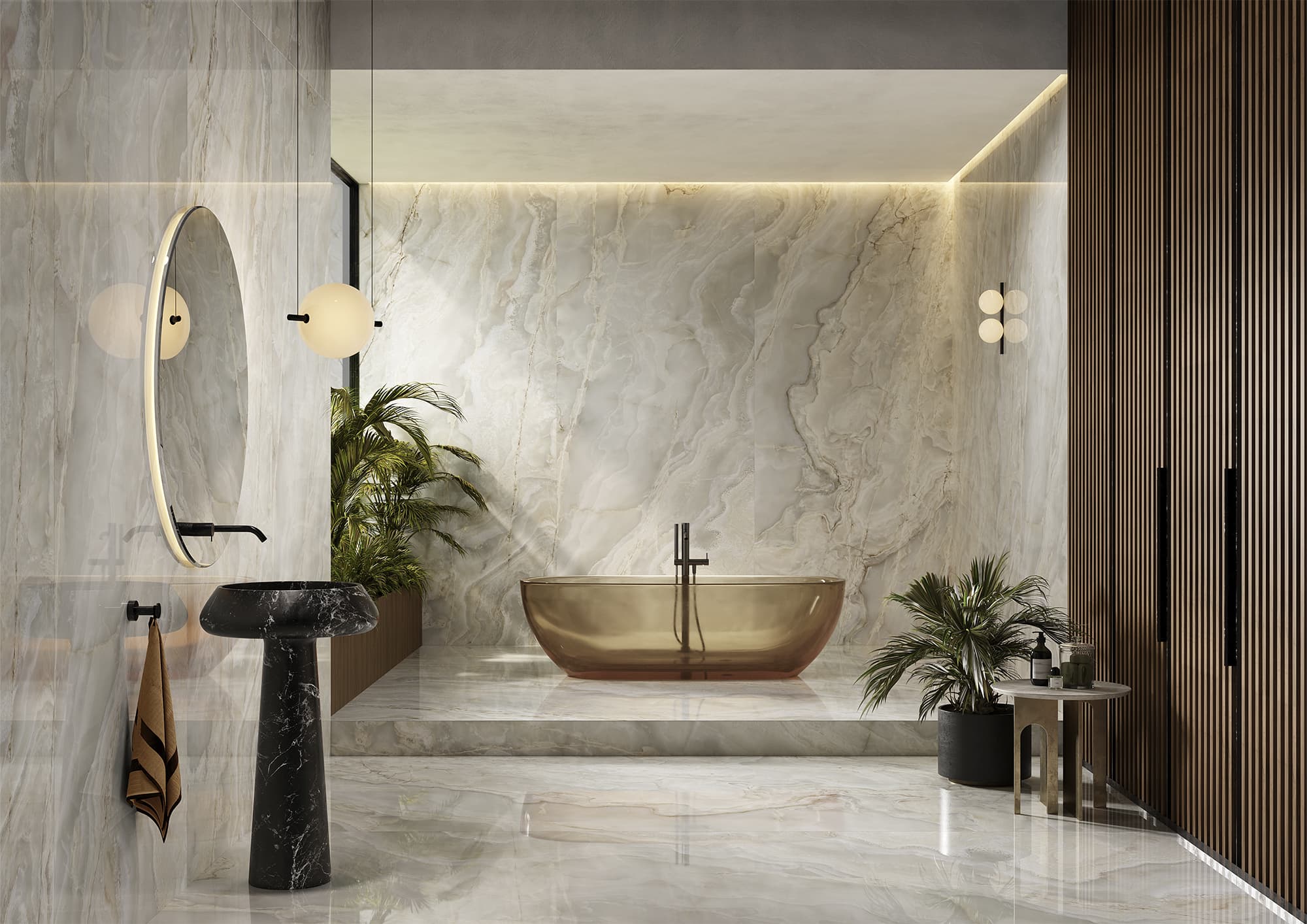 Okładzina ścienna do kuchni (Backsplash) ze spieku kwarcowego Ava Onice Avorio 120 x 280 cm, grubość 6 mm