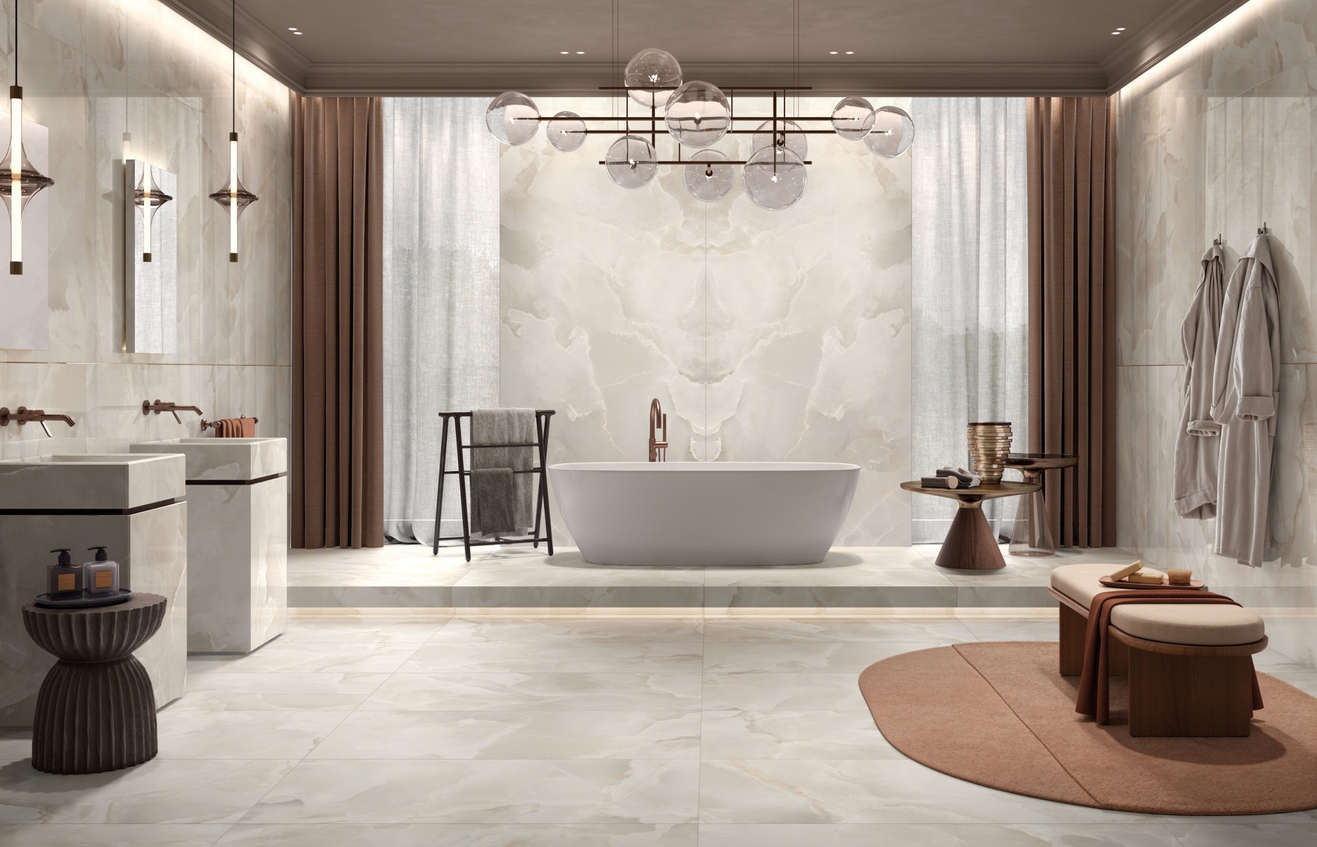 Okładzina ścienna do kuchni (Backsplash) ze spieku kwarcowego Mirage Onyce ON00 Alabaster 120 x 278 cm, grubość 6 mm