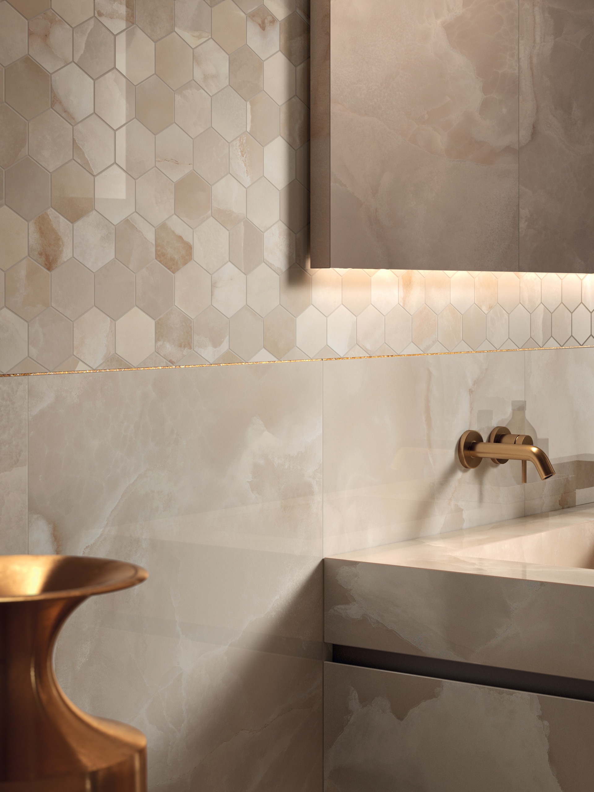 Okładzina ścienna do kuchni (Backsplash) ze spieku kwarcowego Mirage Onyce ON01 Coconut 120 x 278 cm, grubość 6 mm