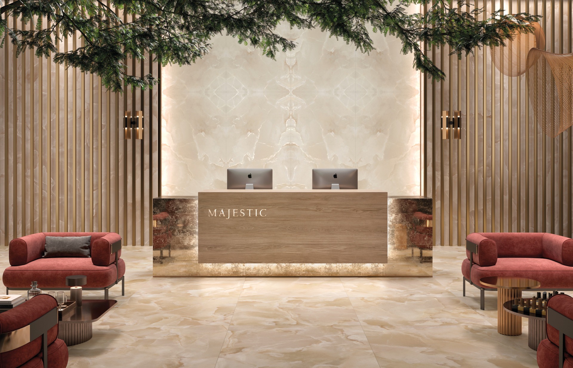 Fartuch kuchenny (Backsplash) ze spieku kwarcowego Mirage Onyce ON03 Champagne 120 x 278 cm, grubość 6 mm