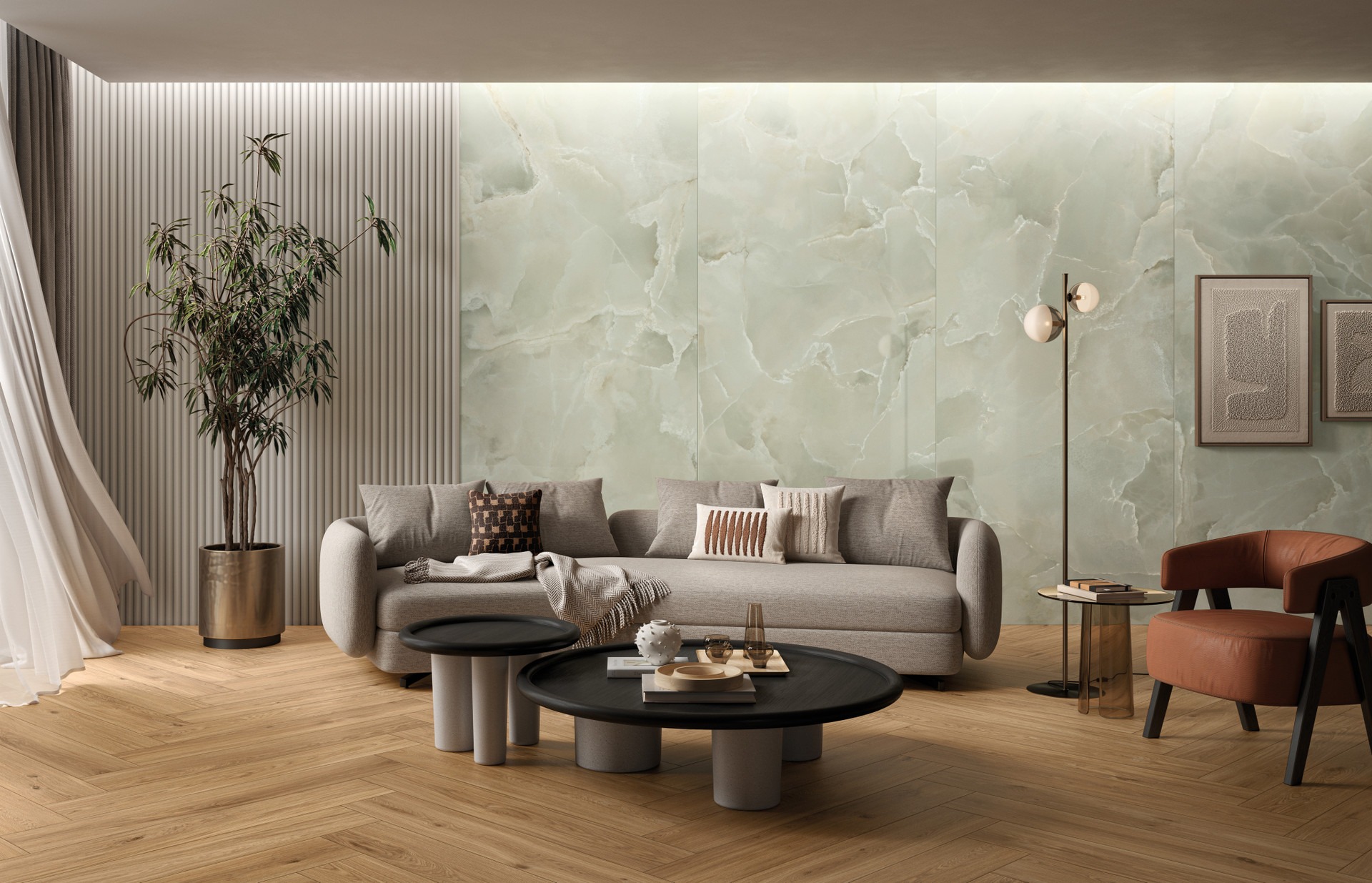Okładzina ścienna do kuchni (Backsplash) ze spieku kwarcowego Mirage Onyce ON06 Emerald 120 x 278 cm, grubość 6 mm