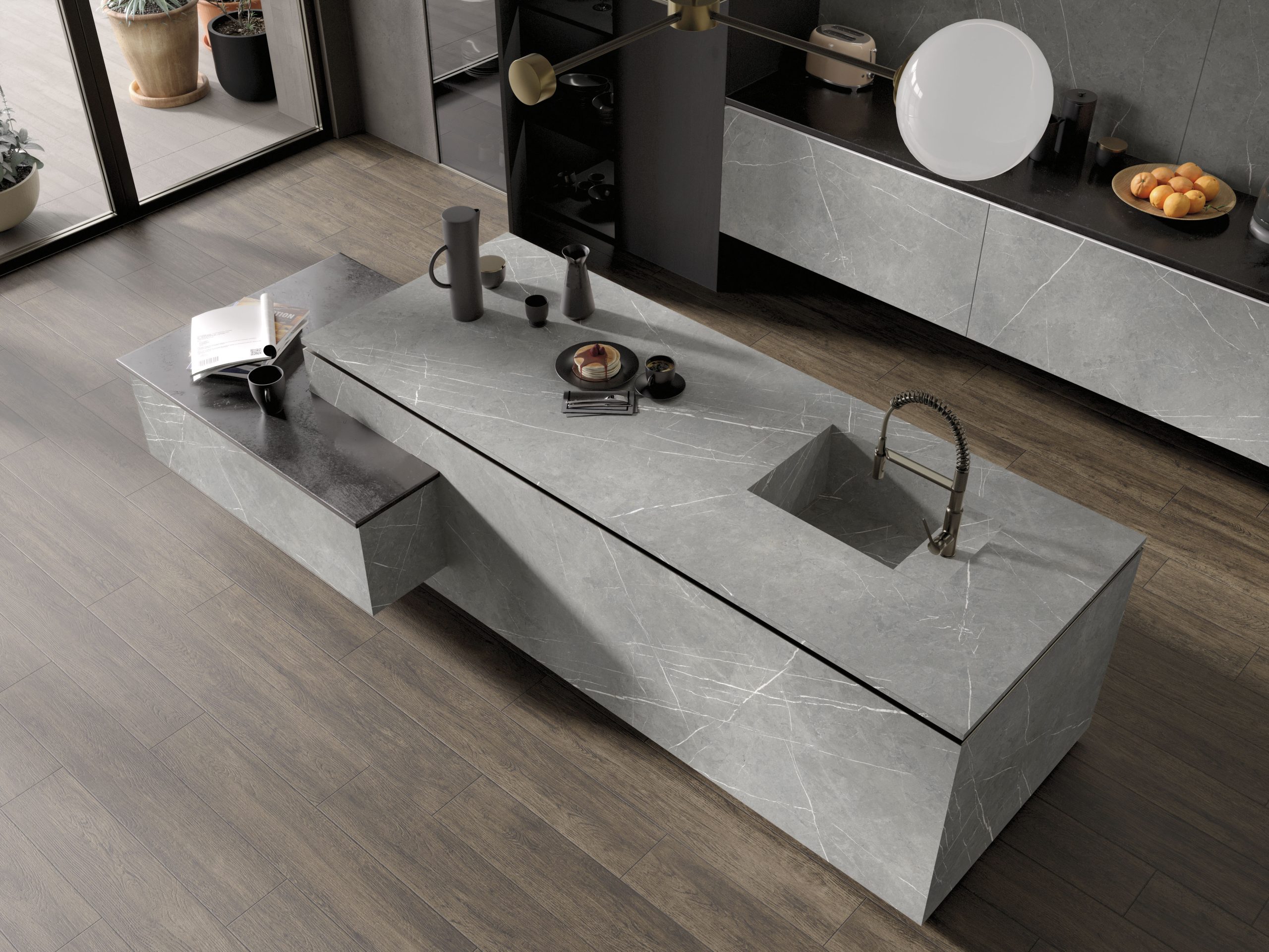 Spiek kwarcowy o wymiarach 320 x 160 cm, Franko Pietra Light Grey na blat i okładzinę