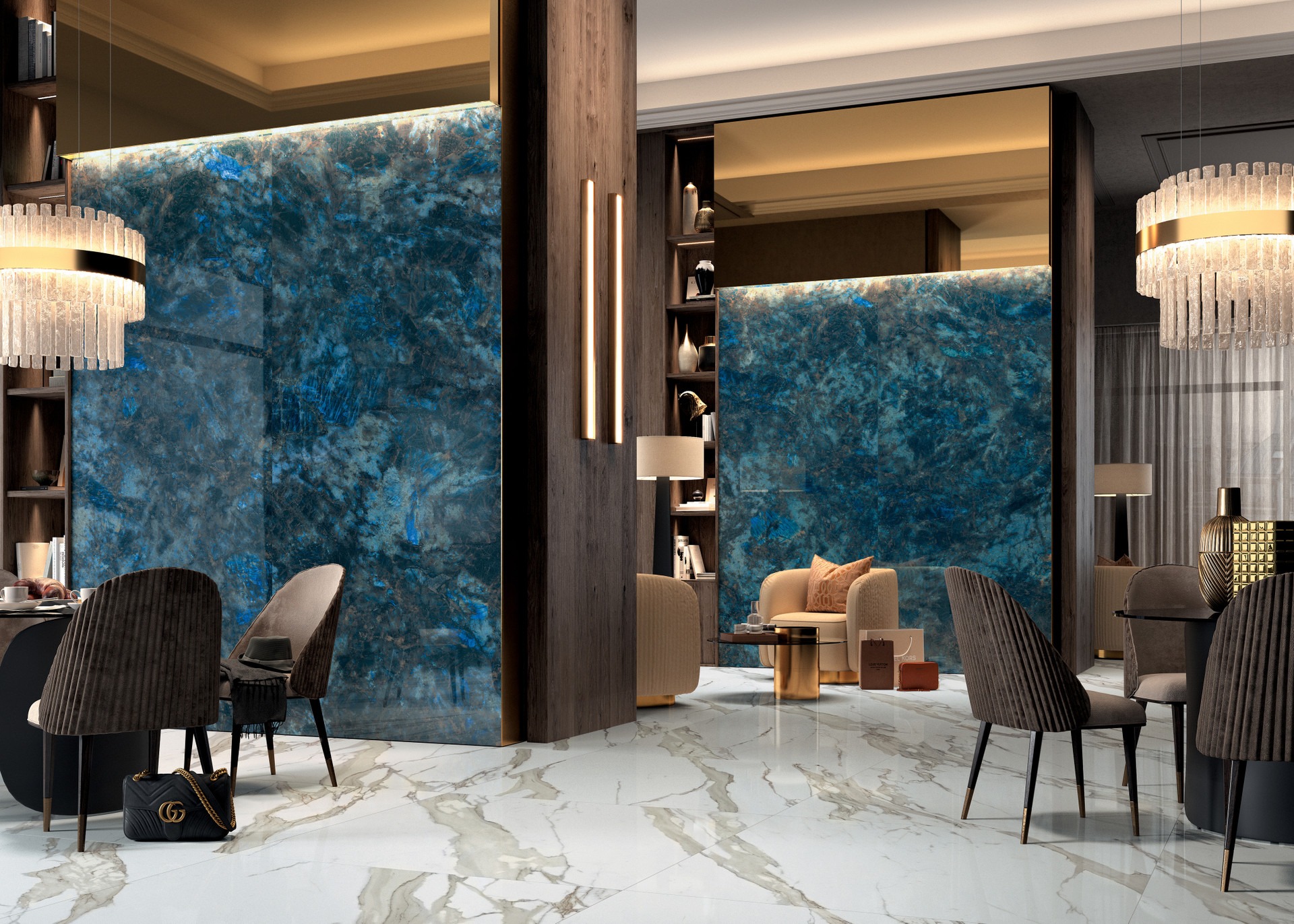 Okładzina ścienna do kuchni (Backsplash) ze spieku kwarcowego Mirage Wanderlust WA05 Labradorite 120 x 278 cm, grubość 6 mm