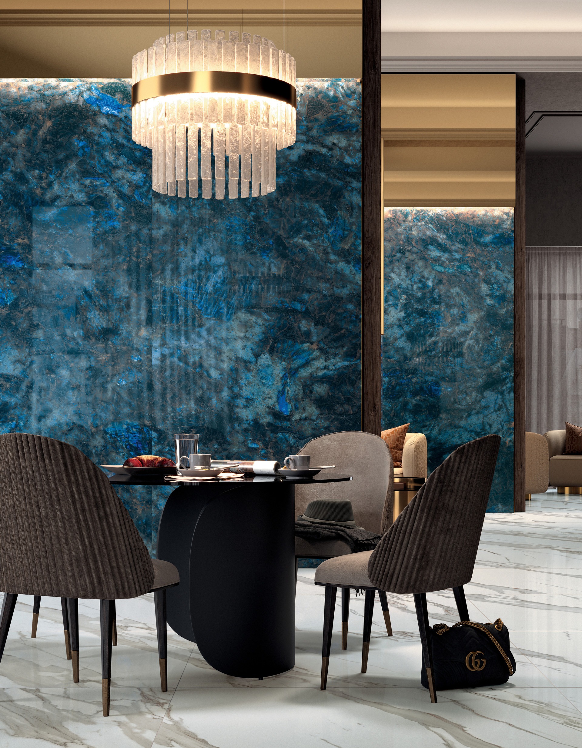 Okładzina ścienna do kuchni (Backsplash) ze spieku kwarcowego Mirage Wanderlust WA05 Labradorite 120 x 278 cm, grubość 6 mm