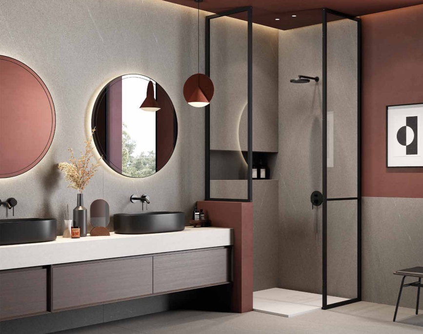 Okładzina ścienna do kuchni (Backsplash) ze spieku kwarcowego Rondine Baltic Dark Grey 120 x 280 cm, grubość 6 mm