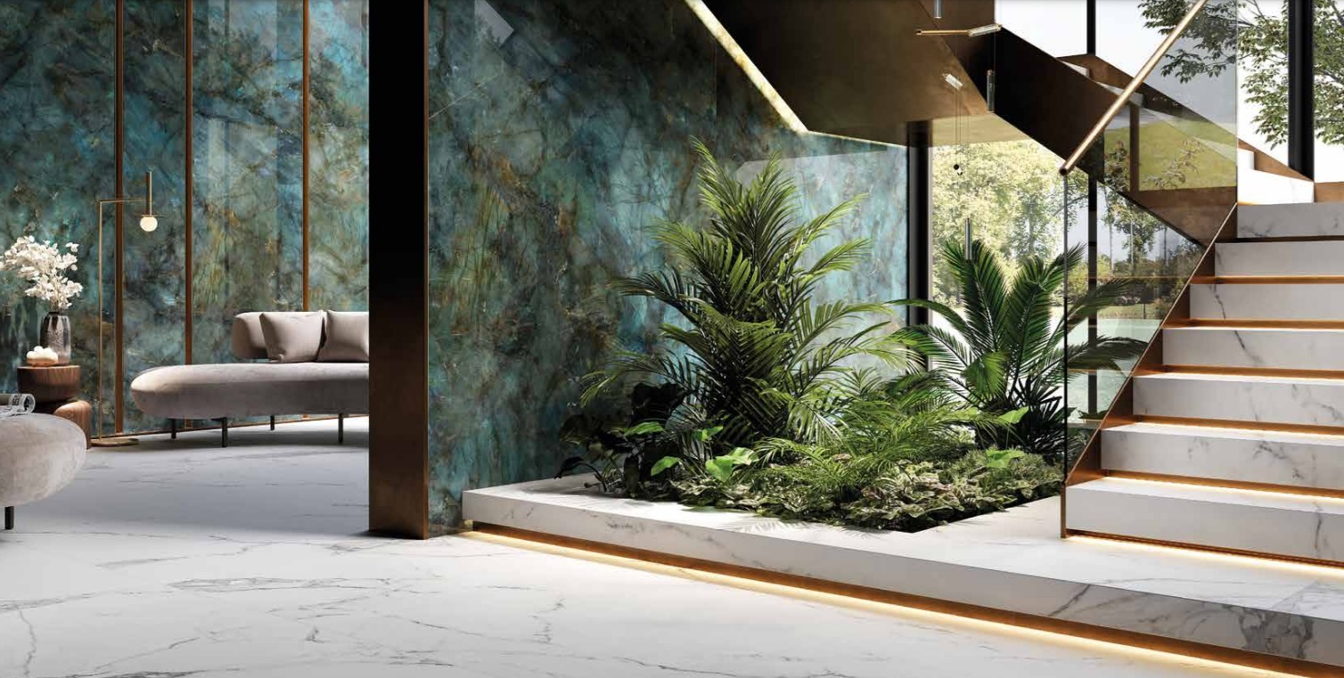 Okładzina ścienna do kuchni (Backsplash) ze spieku kwarcowego Rondine Canova Labradorite 120 x 280 cm, grubość 6 mm