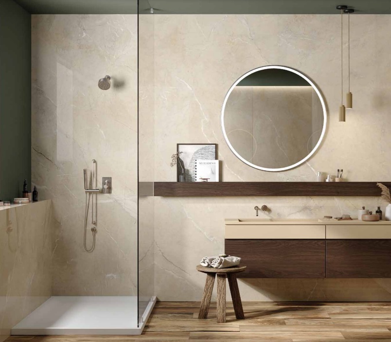 Okładzina ścienna do kuchni (Backsplash) ze spieku kwarcowego Rondine Canova Limestone 120 x 280 cm, grubość 6 mm