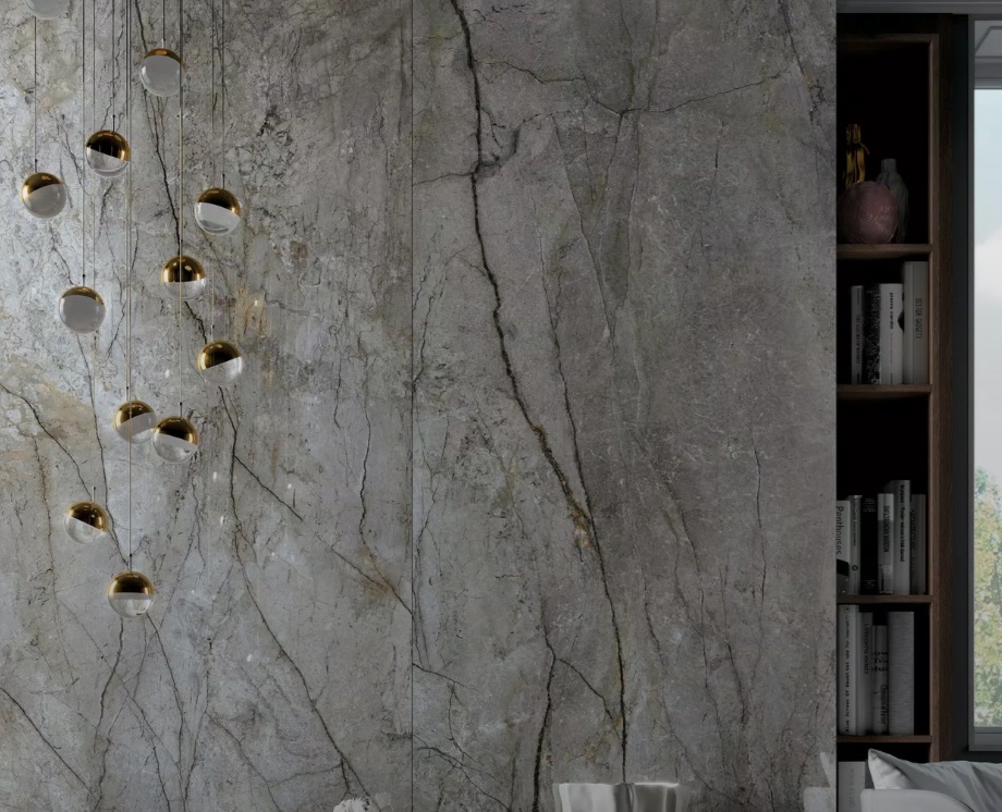 Fartuch kuchenny (Backsplash) ze spieku kwarcowego Mirage Cosmopolitan CP06 Mystic Grey 120×278 cm, grubość 6 mm