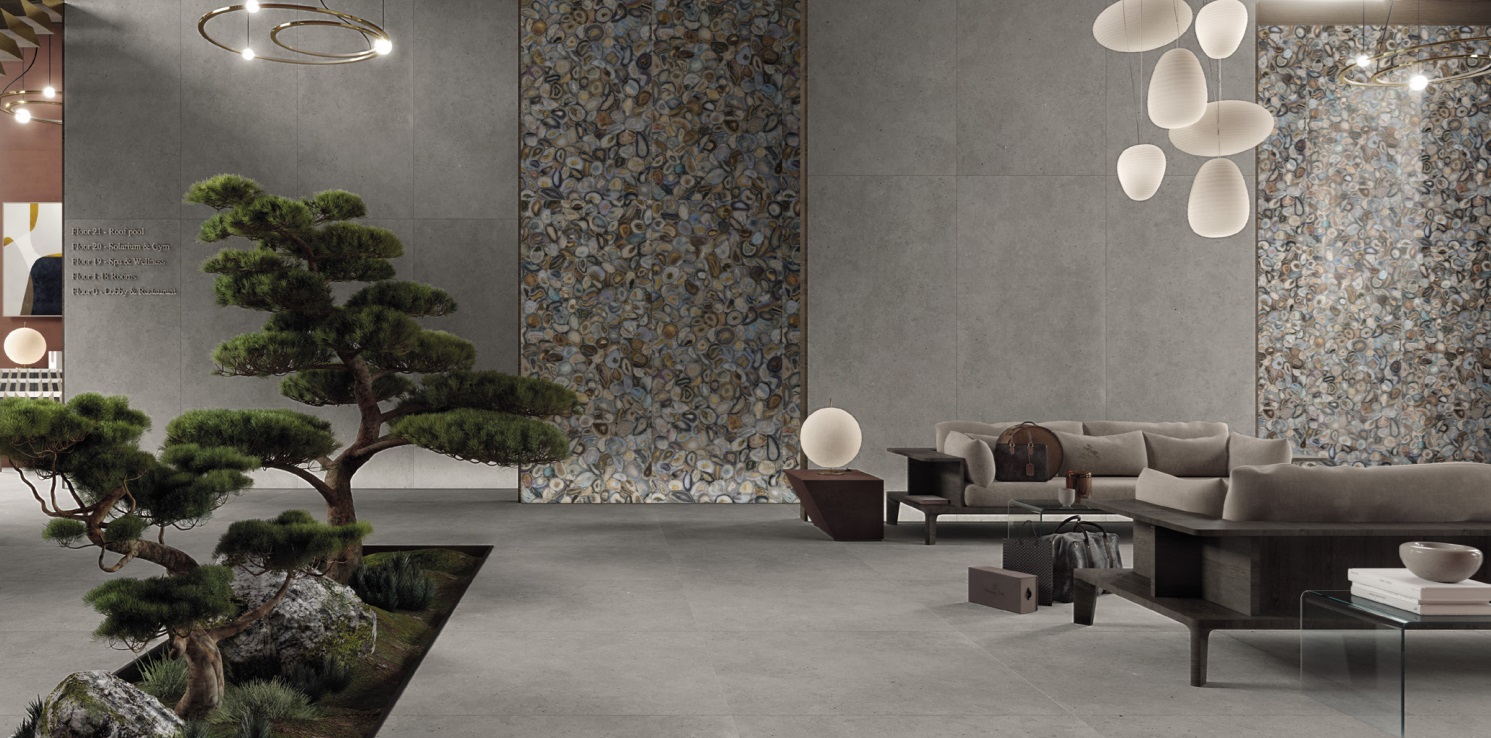 Okładzina ścienna do kuchni (Backsplash) ze spieku kwarcowego Mirage Elysian EY04 Gris Catalan 120×278 cm, grubość 6 mm