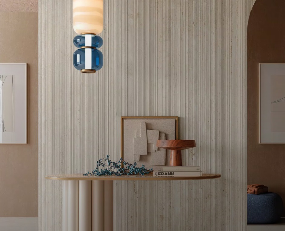 Okładzina ścienna do kuchni (Backsplash) ze spieku kwarcowego Mirage Elysian EY07 Line Travertino Light 120 x 278 cm, grubość 6 mm