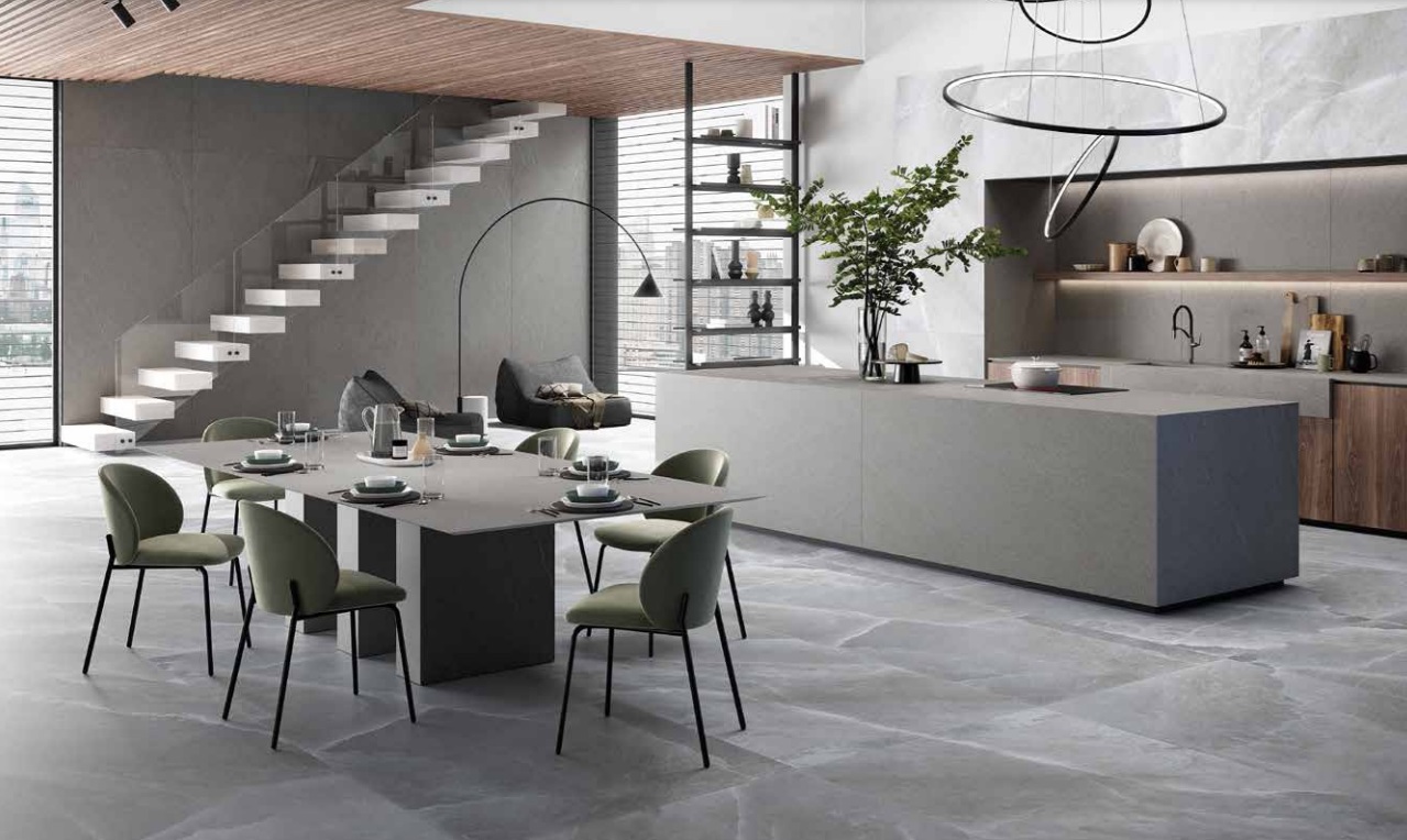 Fartuch kuchenny (Backsplash) ze spieku kwarcowego Rondine Himalaya Grey 120 x 280 cm, grubość 6 mm