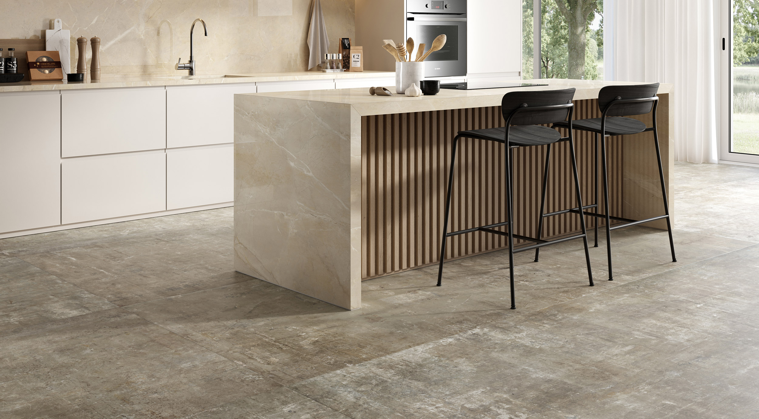 Fartuch kuchenny (Backsplash) ze spieku kwarcowego Rondine Murales Beige 120 x 280 cm, grubość 6 mm