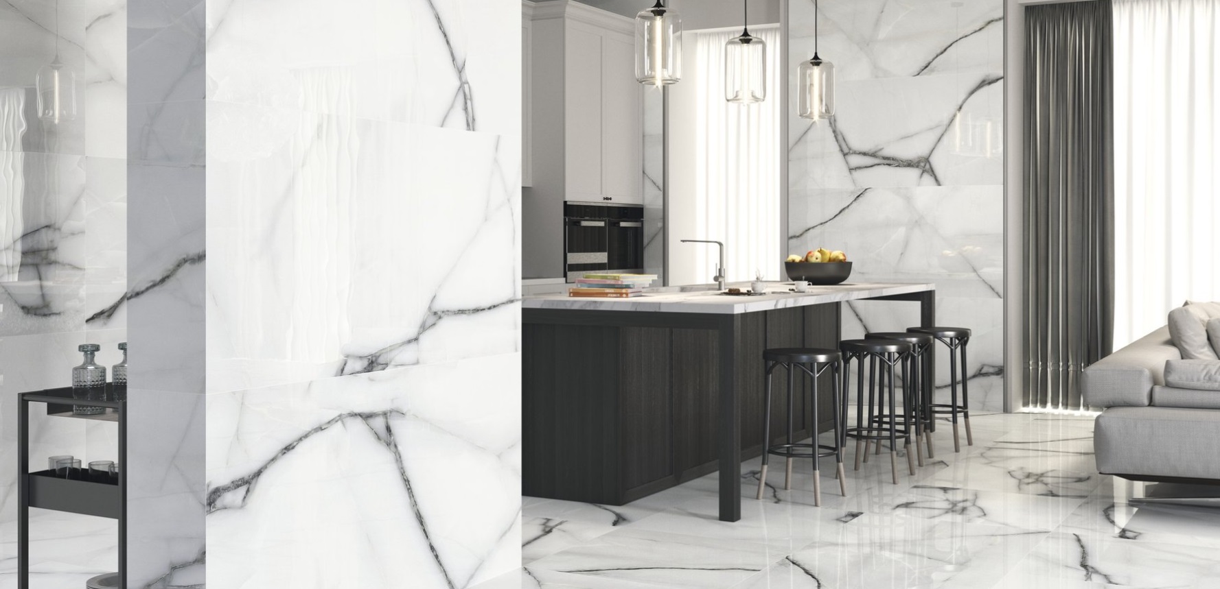 Fartuch kuchenny (Backsplash) ze spieku kwarcowego AB Newbury White 120 x 240 cm, grubość 7 mm