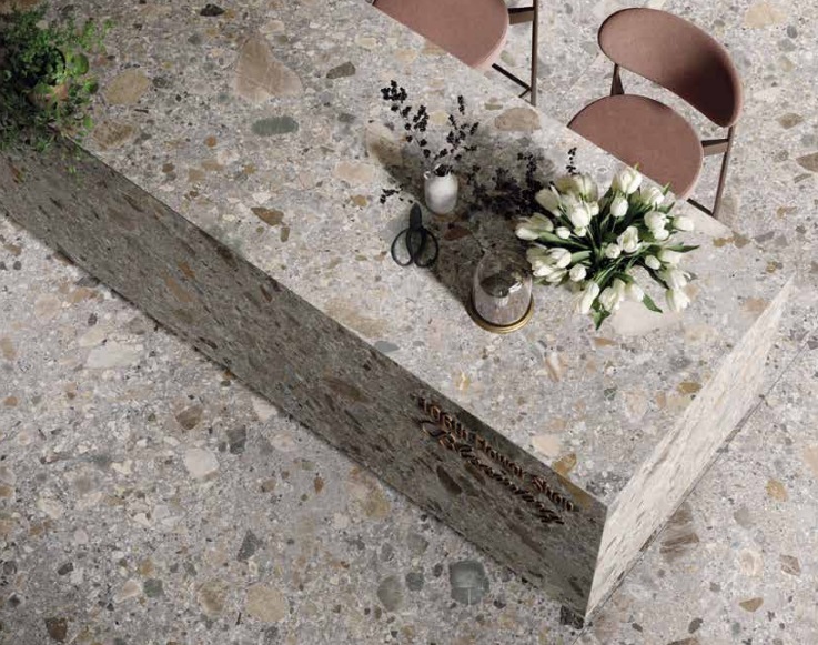 Okładzina ścienna do kuchni (Backsplash) ze spieku kwarcowego Mirage Norr RR09 Grus 120×278 cm, grubość 6 mm