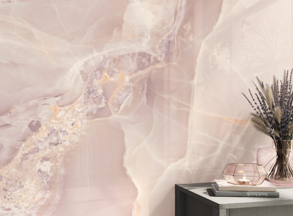 Fartuch kuchenny (Backsplash) ze spieku kwarcowego Baldocer Onyx Rose 120 x 260 cm, grubość 7 mm