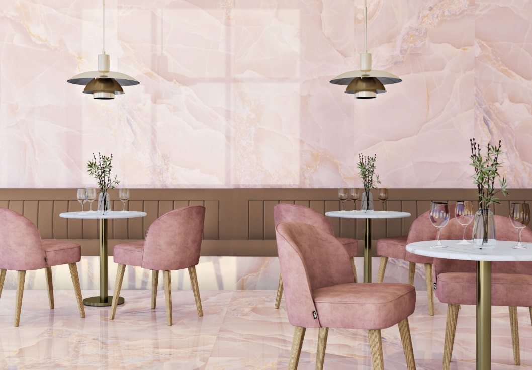 Fartuch kuchenny (Backsplash) ze spieku kwarcowego Baldocer Onyx Rose 120 x 260 cm, grubość 7 mm
