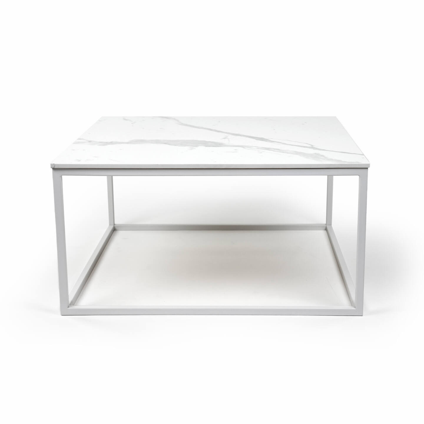 Stół Franko Lindi ze spieku kwarcowego Franko, Bianco Statuario Venato, 80×80