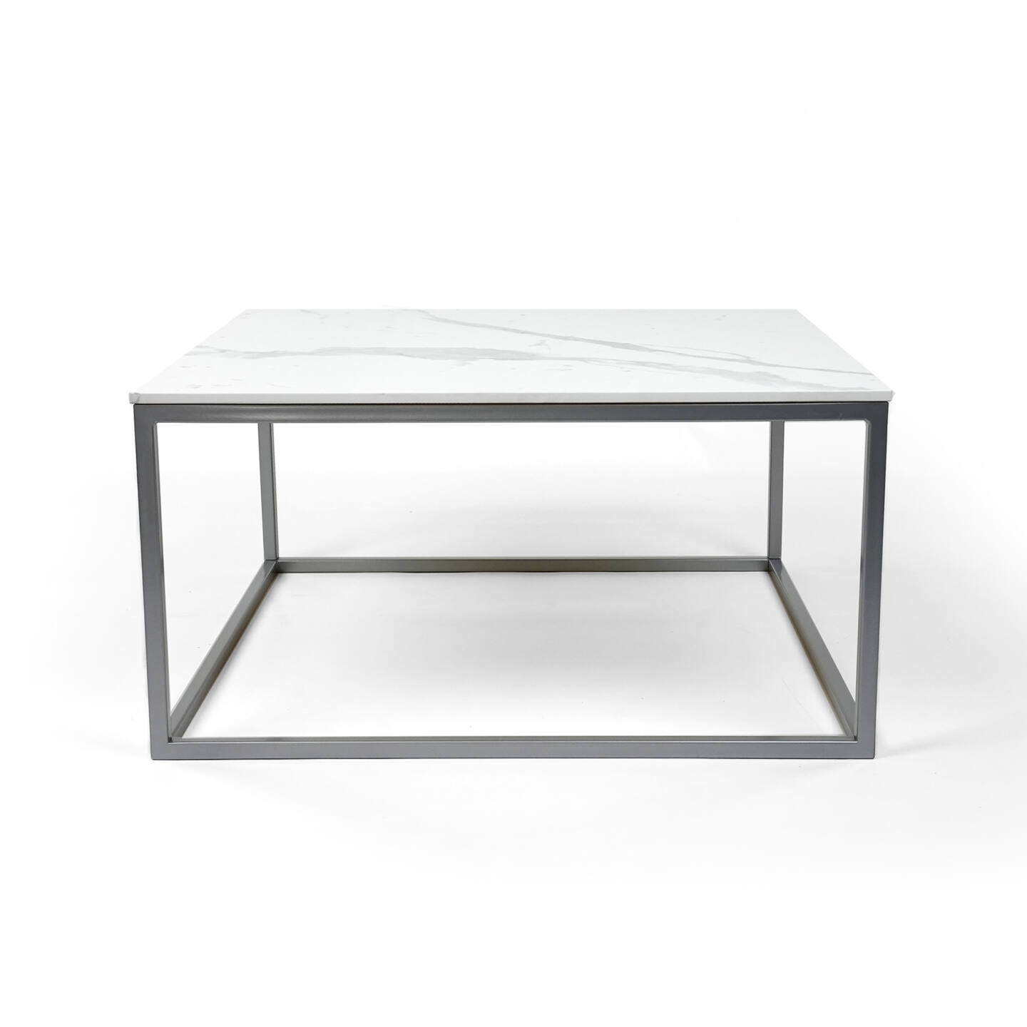 Stół Franko Lindi ze spieku kwarcowego Franko, Bianco Statuario Venato, 80×80