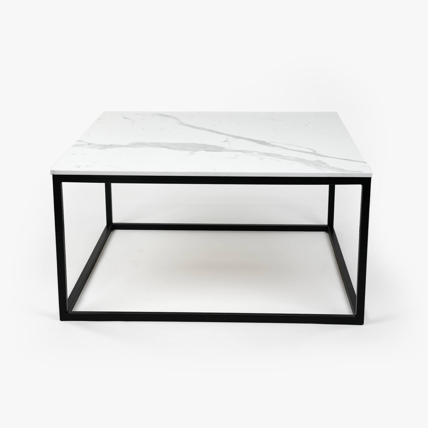 Stół Franko Lindi ze spieku kwarcowego Franko, Bianco Statuario Venato, 80×80