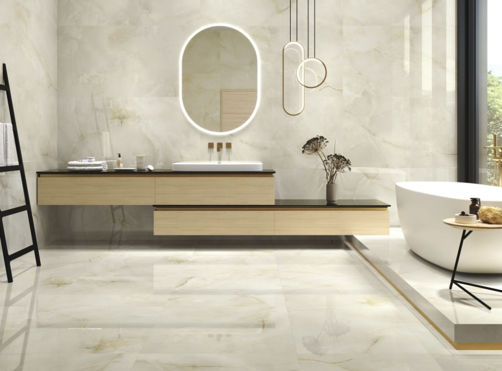 Fartuch kuchenny (Backsplash) ze spieku kwarcowego Baldocer Quios Cream 120 x 240 cm, grubość 7 mm