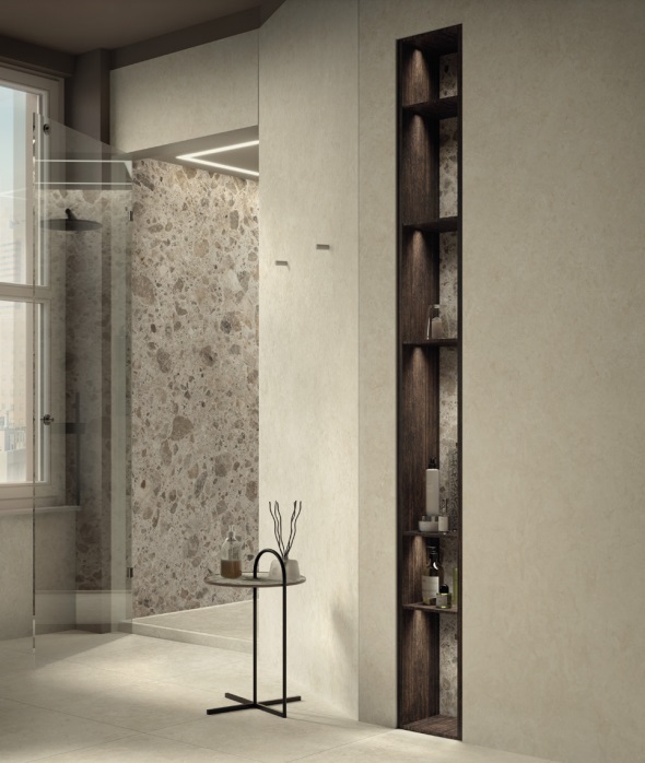 Fartuch kuchenny (Backsplash) ze spieku kwarcowego Mirage Elysian EY02 Desert Stone 120 x 278 cm, grubość 6 mm