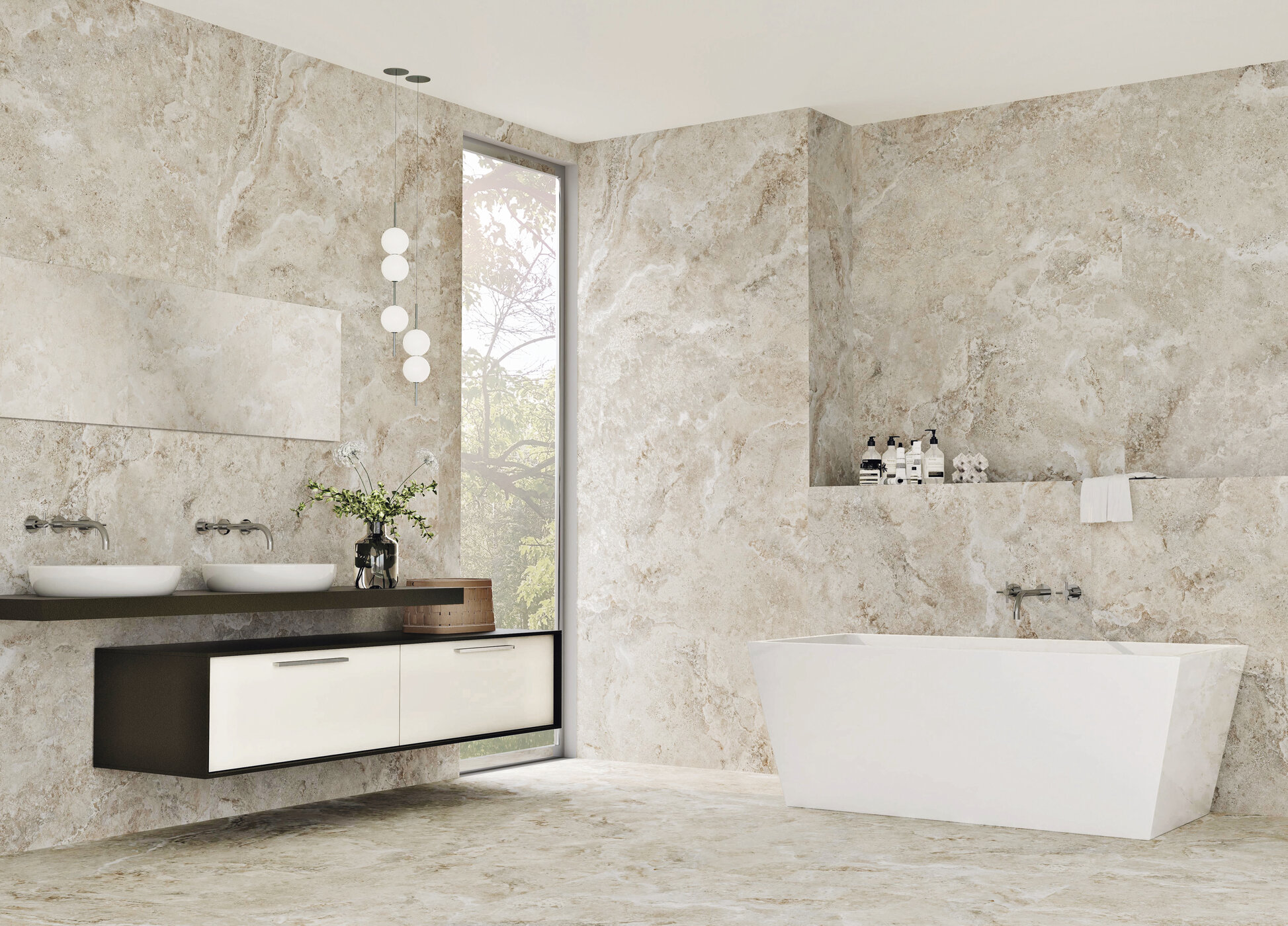 Okładzina ścienna do kuchni (Backsplash) ze spieku kwarcowego AB Scabos Cream 120 x 280 cm, grubość 6 mm