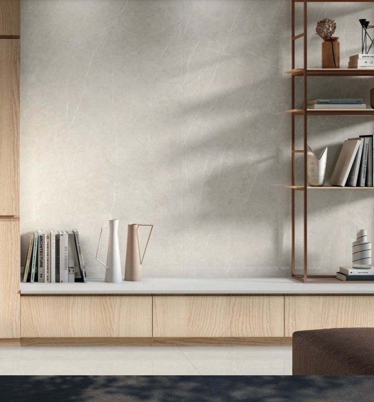 Okładzina ścienna do kuchni (Backsplash) ze spieku kwarcowego AB Tessino Ivory 120 x 260 cm, grubość 6 mm lub 7 mm