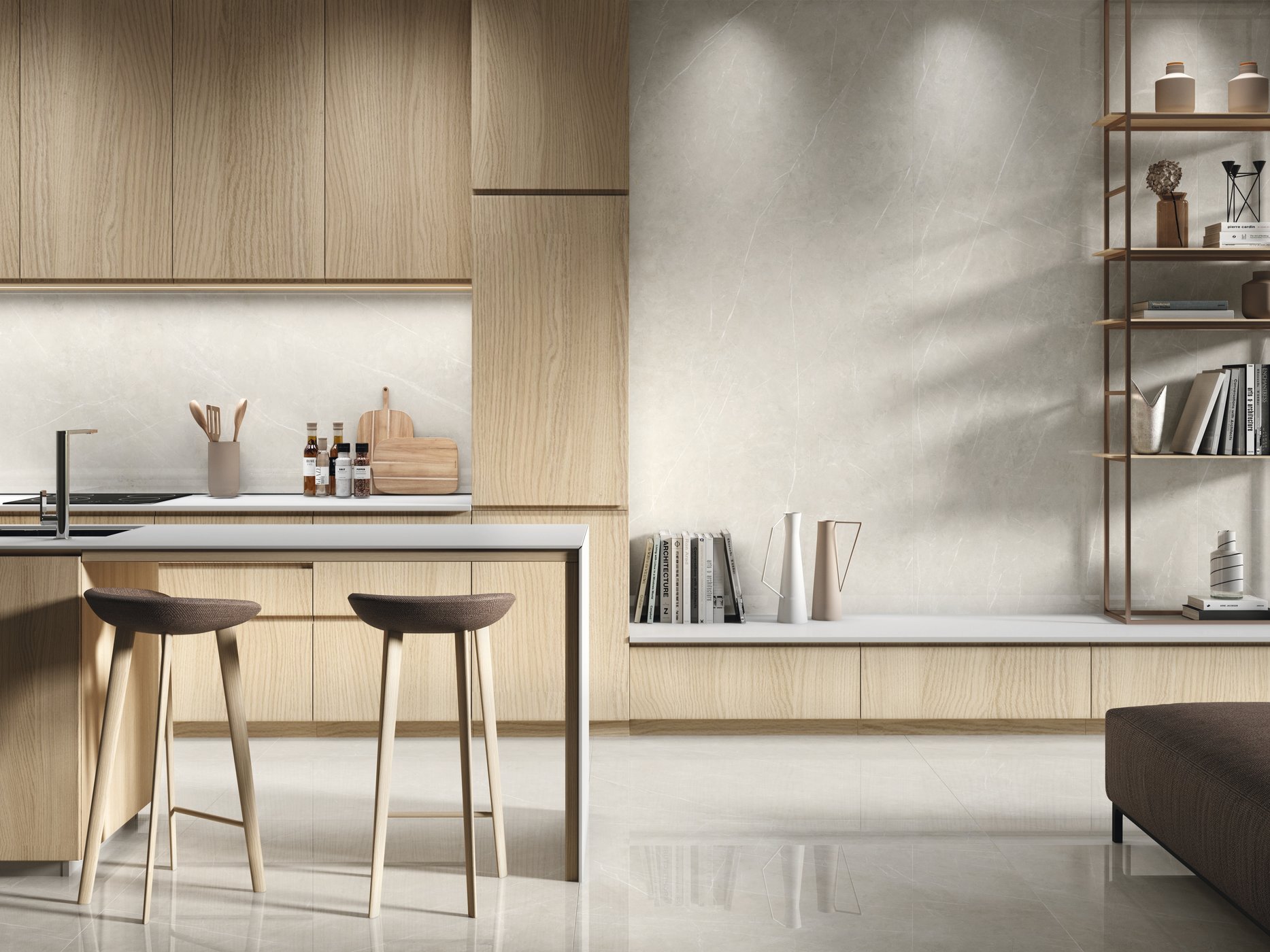 Okładzina ścienna do kuchni (Backsplash) ze spieku kwarcowego AB Tessino Ivory 120 x 260 cm, grubość 6 mm lub 7 mm