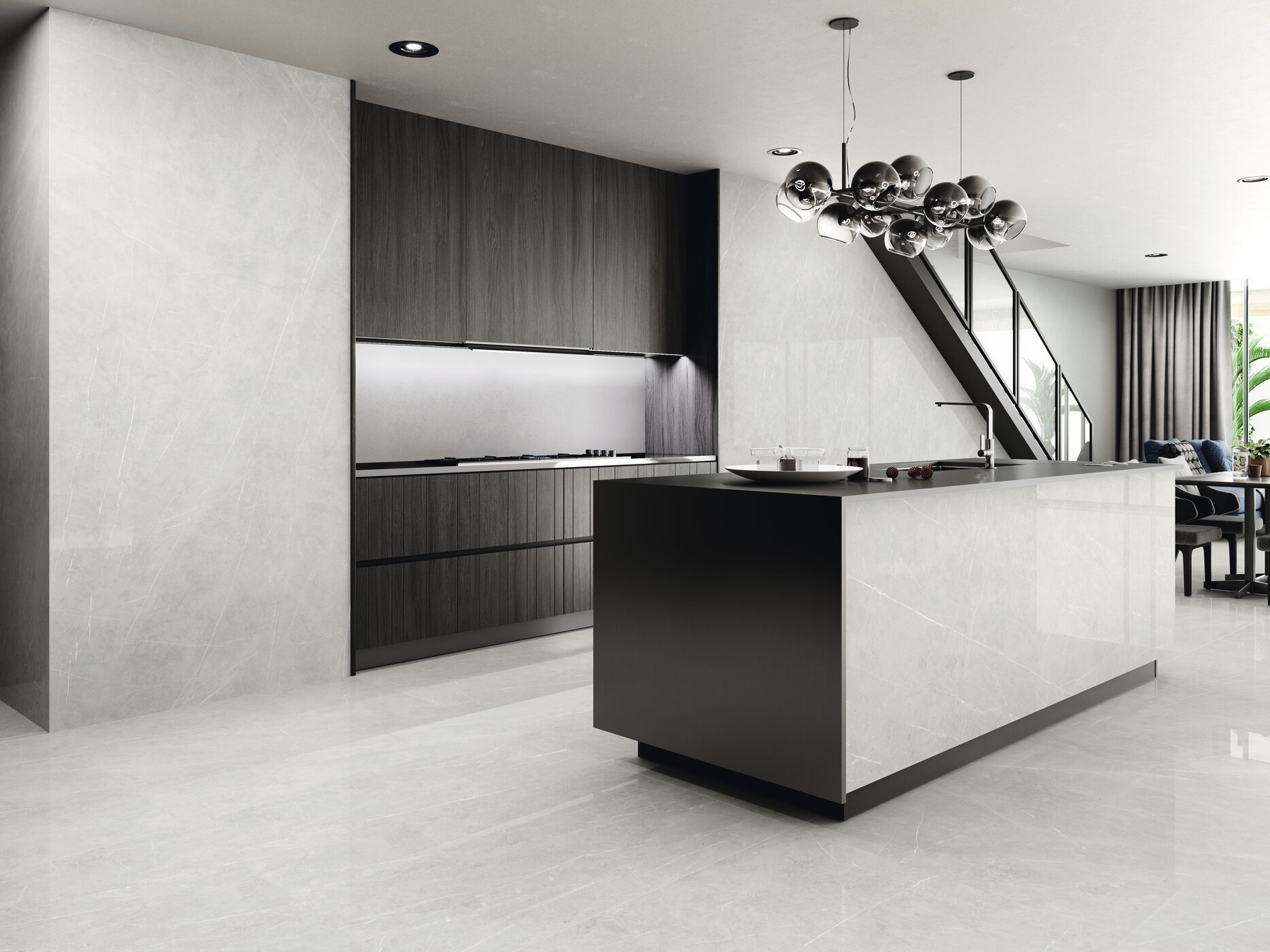 Okładzina ścienna do kuchni (Backsplash) ze spieku kwarcowego AB Tessino Smoke 120 x 260 cm, grubość 6 mm lub 7 mm