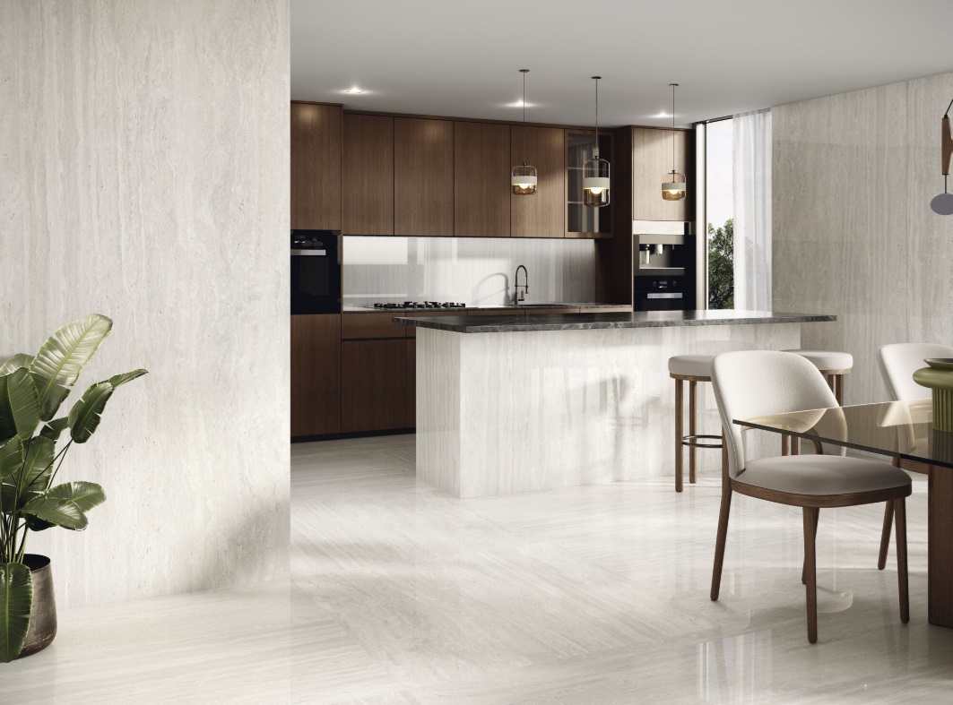 Fartuch kuchenny (Backsplash) ze spieku kwarcowego Baldocer Venice Bianco 120×260 cm, grubość 6 mm lub 7 mm