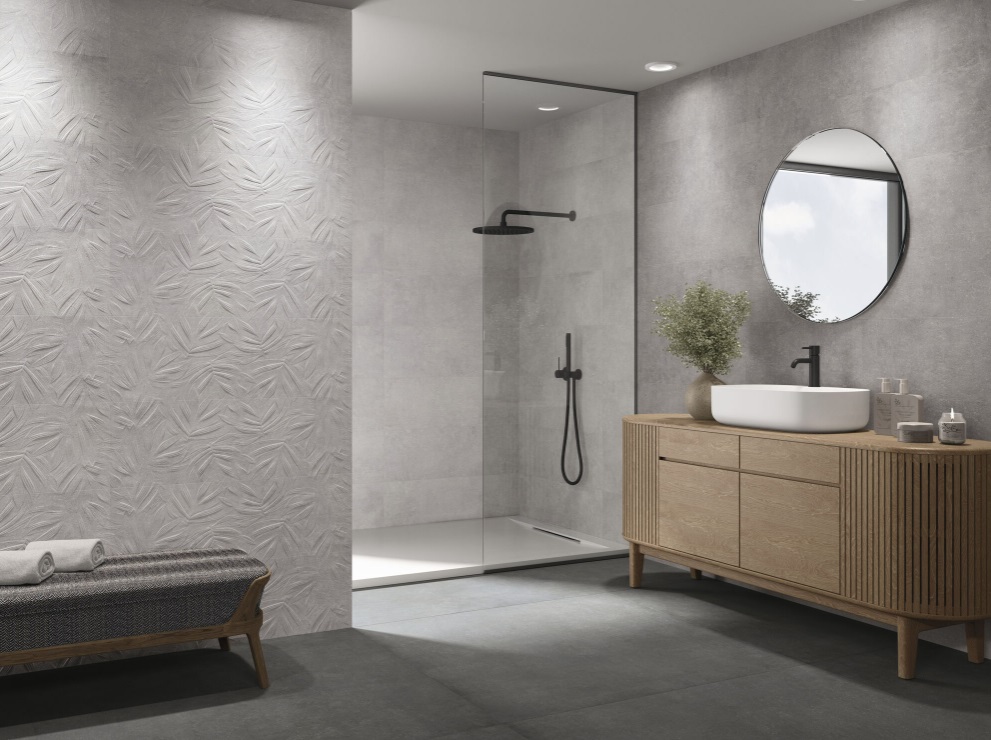 Fartuch kuchenny (Backsplash) ze spieku kwarcowego Baldocer Village Soft Cendre 120 x 280 cm, grubość 6 mm
