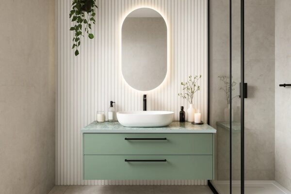 Blat łazienkowy ze spieku kwarcowego, wraz z szafką – Franko Lunavero, na wymiar