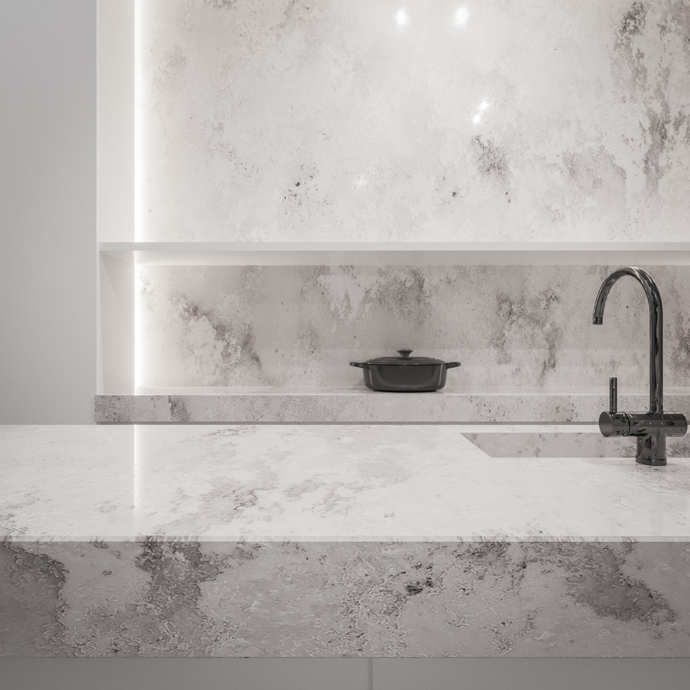Blat kuchenny z konglomeratu Technistone Ambiente Light, wykonany na wymiar, biały – Terra