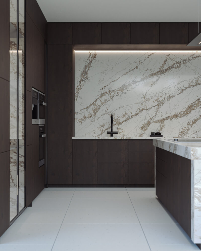 Blat kuchenny z konglomeratu Technistone Bronze Coast, wykonany na wymiar, biały – polerowany