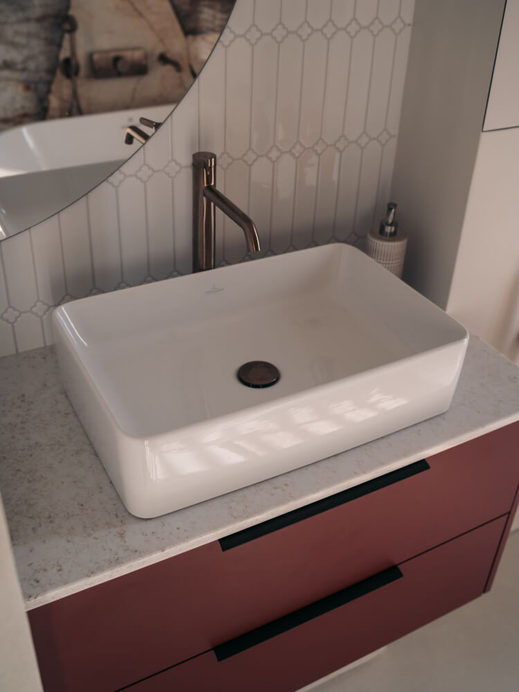 Blat kuchenny z konglomeratu Technistone Country Rose, wykonany na wymiar, beżowy – polerowany